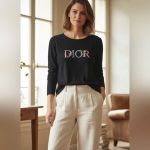 RARE Archival Christian Dior 2002 Galliano Floral Logo Knit Black Top - L